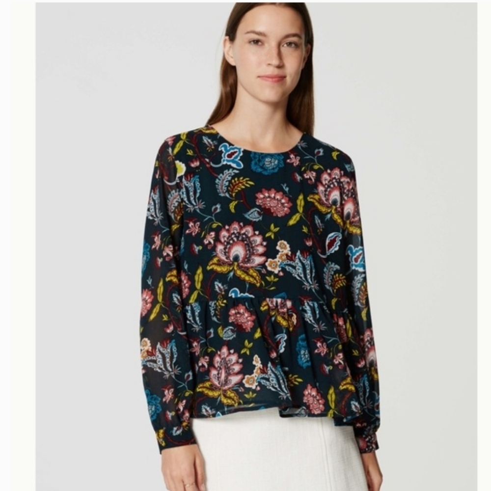 Loft Blouse L floral Navy